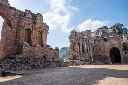 Taormina, Italy: 09-16-2022: the famous Greek theater of Taorminaのeditorial素材