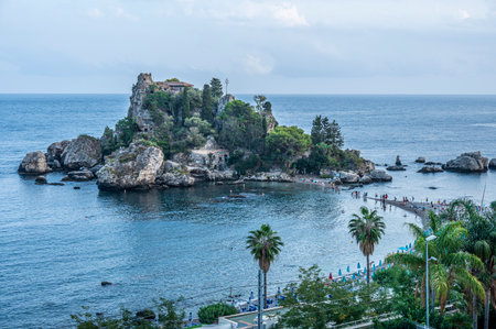 Taormina, Italy: 09-16-2022: The beautiful Isola Bella in Taorminaのeditorial素材