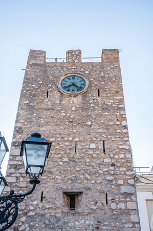 beautiful ancient clock tower in Taorminaのeditorial素材
