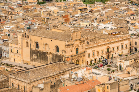 Scicli, Italy: 09-18-2022: Aerial view of the CHurch of the Carmine in Scicliのeditorial素材