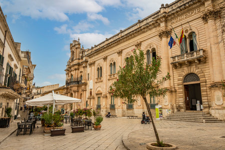 Scicli, Italy: 09-18-2022: The beautiful City Hall of Scicliのeditorial素材
