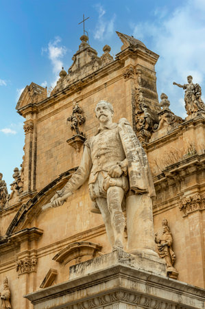 Scicli, Italy: 09-18-2022: The monument of Busacca in Scicliのeditorial素材