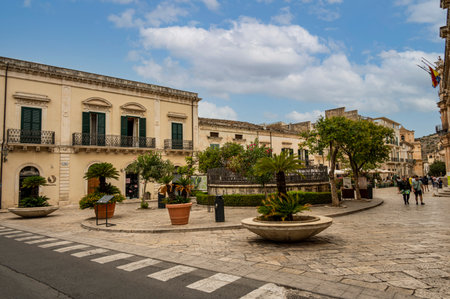 Scicli, Italy: 09-18-2022: The beautiful Square of City Hall of Scicliのeditorial素材