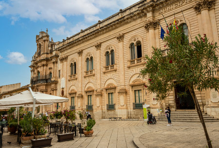 Scicli, Italy: 09-18-2022: The beautiful City Hall of Scicliのeditorial素材