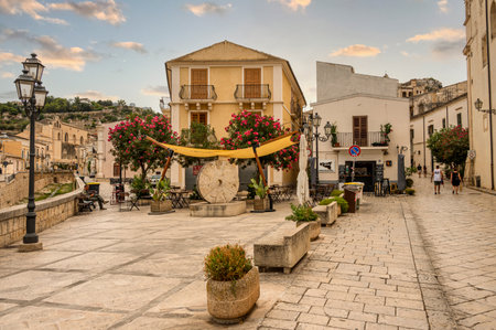 Scicli, Italy: 09-18-2022: beautiful little square in the historic center of Scicliのeditorial素材