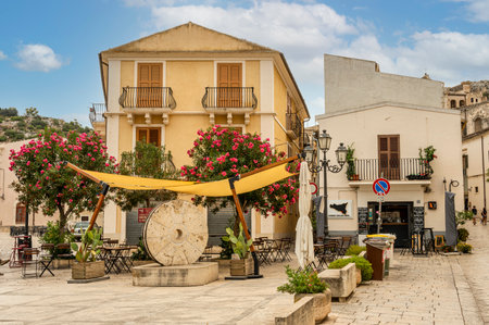 Scicli, Italy: 09-18-2022: beautiful little square in the historic center of Scicliのeditorial素材
