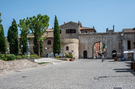 Fano, Italy - 06-22-2022: The beautiful and famous arch of Augusto di Fanoのeditorial素材