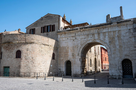 Fano, Italy - 06-22-2022: The beautiful and famous arch of Augusto di Fanoのeditorial素材