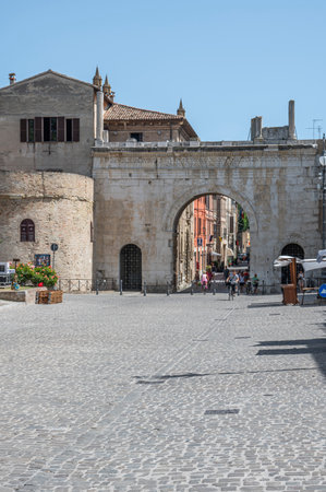 Fano, Italy - 06-22-2022: The beautiful and famous arch of Augusto di Fanoのeditorial素材