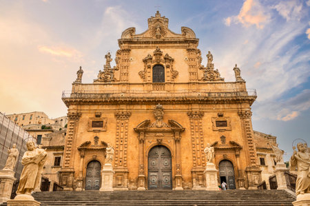 Modica, Italy: 09-21-2022: The beautiful Duomo of S. Pietro in Modica at sunsetのeditorial素材