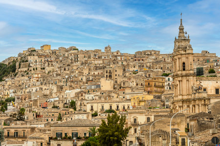Modica, Italy: 09-21-2022: Landscape of the historic center of Modicaのeditorial素材