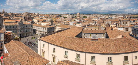 Catania, Italy - 09-23-2022: High angle view of the center of Catania with UniversitÃ  Squareのeditorial素材