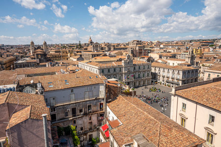Catania, Italy - 09-23-2022: High angle view of the center of Catania with UniversitÃ  Squareのeditorial素材
