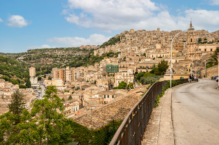 Modica, Italy: 09-21-2022: Landscape of the historic center of Modicaのeditorial素材