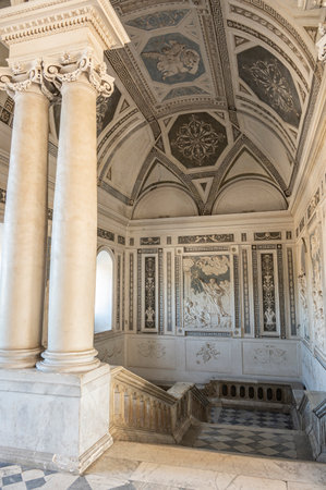 Catania, Italy - 09-23-2022: The entrance corridor of the Benedictine Monastery of Cataniaのeditorial素材