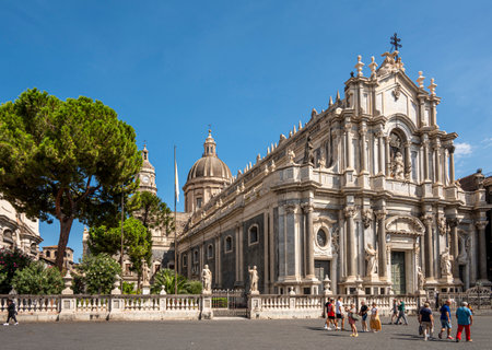 Catania, Italy - 09-23-2022: the beautiful Basilica Cathedral baroque of Cataniaのeditorial素材
