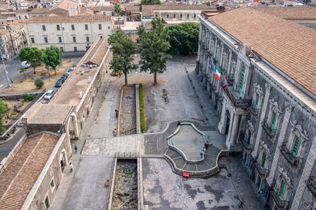 Catania, Italy - 09-23-2022: High angle view of the Benedectine Monastery of Cataniaのeditorial素材