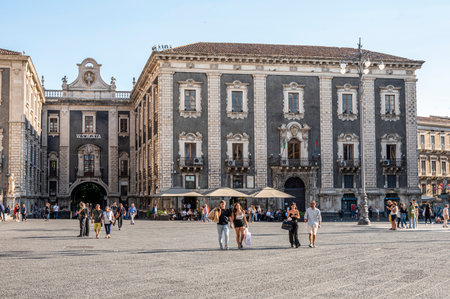 Catania, Italy - 09-23-2022: Duomo square in Catania with historic buildings with beautiful facadesのeditorial素材
