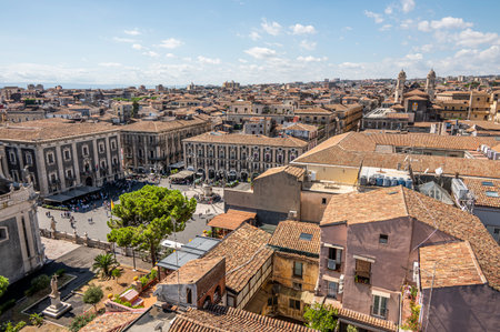 Catania, Italy - 09-23-2022: High angle view of the center of Catania with Duomo Squareのeditorial素材