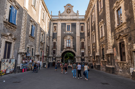 Catania, Italy - 09-23-2022: The beautiful Uzeda Gate in Cataniaのeditorial素材