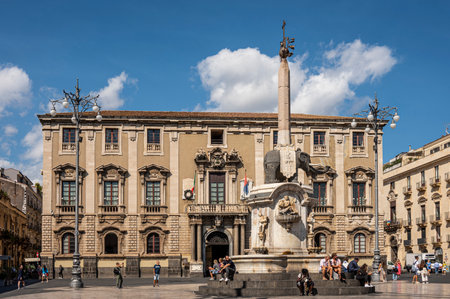 Catania, Italy - 09-23-2022: Duomo square in Catania with historic buildings with beautiful facadesのeditorial素材