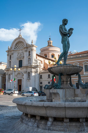 L'Aquila, Italy - 07-07-2022: Beautiful fountain in L'Aquila in Abruzzoのeditorial素材