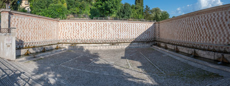 The famous fountain of 99 spouts in L'Aquila in Abruzzoのeditorial素材