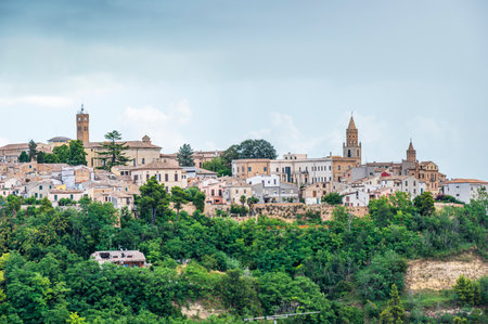 Panorama of the beautiful village of Atri on a hill in Abruzzoの写真素材