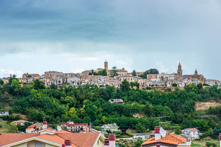 Panorama of the beautiful village of Atri on a hill in Abruzzoの写真素材