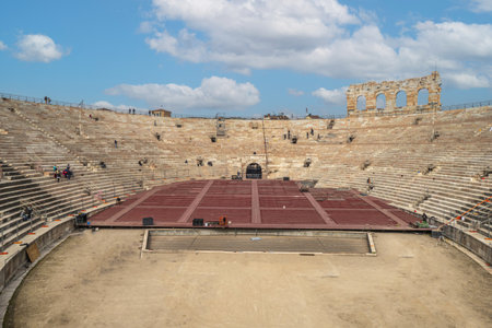Verona, Italy - 03-04-2022: The interior of the beautiful and well-preserved Arena di Veronaのeditorial素材