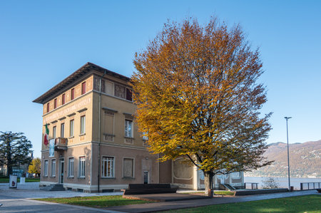 Luino, Italy - 12-06-2022: The beautiful Palazzo Verbania on the lake promenade in Luinoのeditorial素材