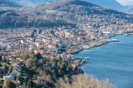 Aerial view of Luino and the Lake Maggioreの写真素材