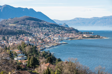 Aerial view of Luino and the Lake Maggioreの写真素材