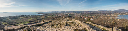 Extra wide aerial view of Manerba and the Lake Garda from the fortressの写真素材