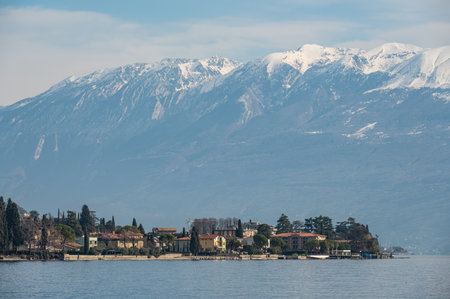 Landscape of Barbarano with the Lake Garda and the Monte Baldo in the backgroundの写真素材