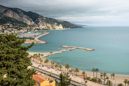 aerial view of the beautiful beach of Mentonのeditorial素材