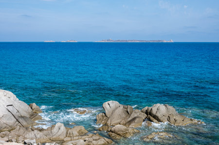 The beautiful sea of ââââVillasimius with the islands in the backgroundの写真素材