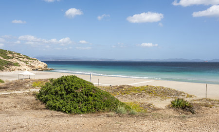 The beautiful beach of Is Solinas in Sardinia with its high white dunes on a windy dayの写真素材