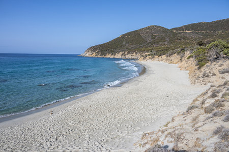 The beautiful beach of Porto Sa Ruxi in Sardinia with white sand and transparent blue and turquoise waterの写真素材