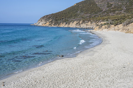 The beautiful beach of Porto Sa Ruxi in Sardinia with white sand and transparent blue and turquoise waterの写真素材