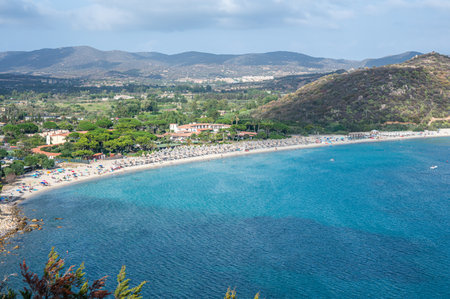 aerial view of the beautiful beach in Villasimiusの写真素材