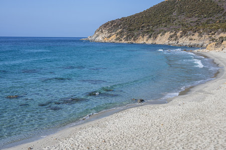The beautiful beach with white sand and transparent blue and turquoise waterの写真素材