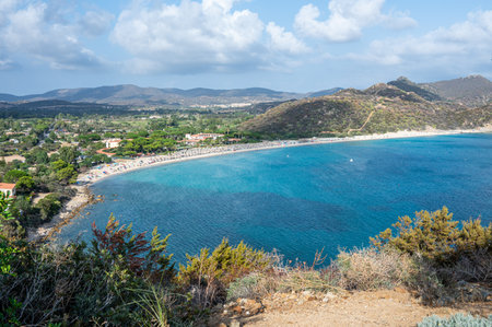 aerial view of the beautiful beach in Villasimiusの写真素材