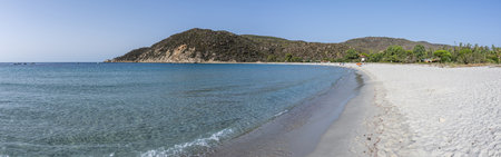 The beautiful white beach of Cala Pira in Castadias with its transparent and turquoise waterの写真素材