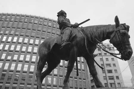 Equestrian monument in Milanoの写真素材