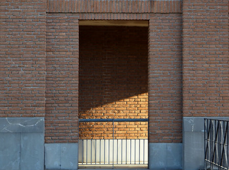 brick wall with portico and handrailの写真素材