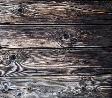 Old weathered wood surface texture with little rusty nail headsの写真素材