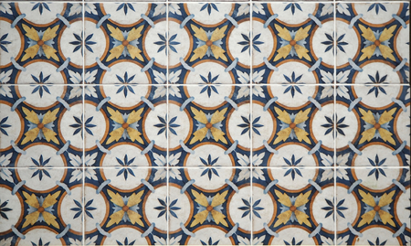 Retro tiles with floral motifs. Today they are mainly used on the walls in the kitchen. Wall background and textureの写真素材