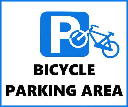 Bicycle parking area sign, with the silhouette of a bike superimposed on the blue traditional European parking signalの写真素材