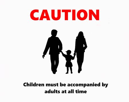 Children must be accompanied by adults at all time, caution signの写真素材